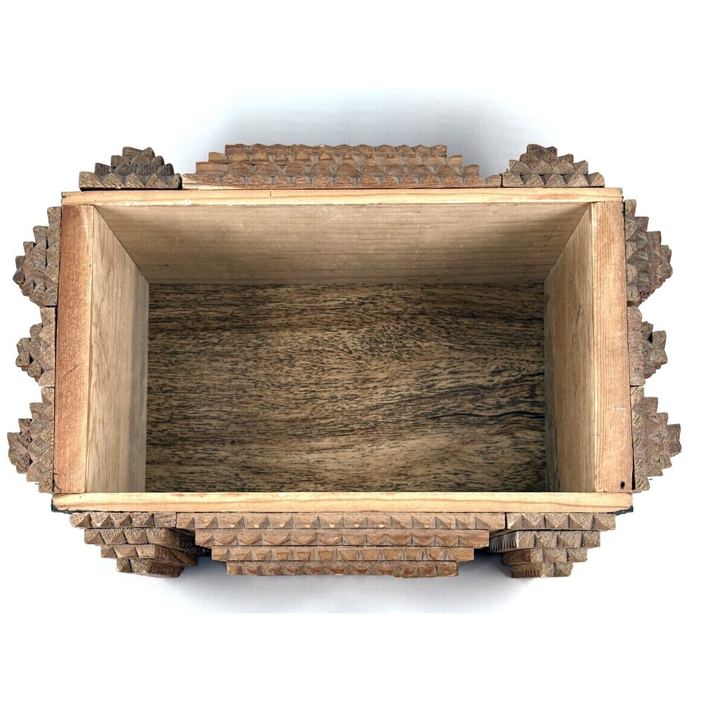 Tramp Art Jewelry Box With Heart Detail on Sides 10x6x7" - Picture 6 of 7